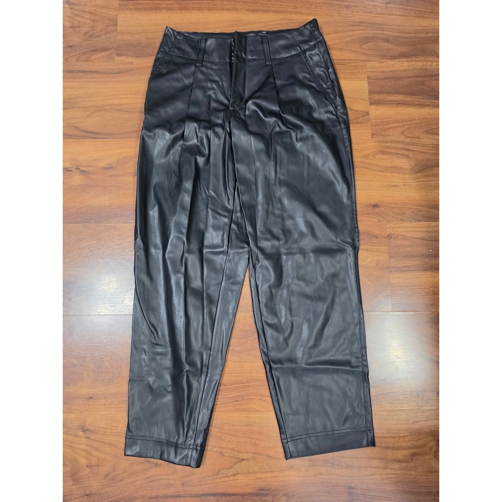 NWOT A New Day Ankle Pants 4 Black Faux Leather Pleated Trousers